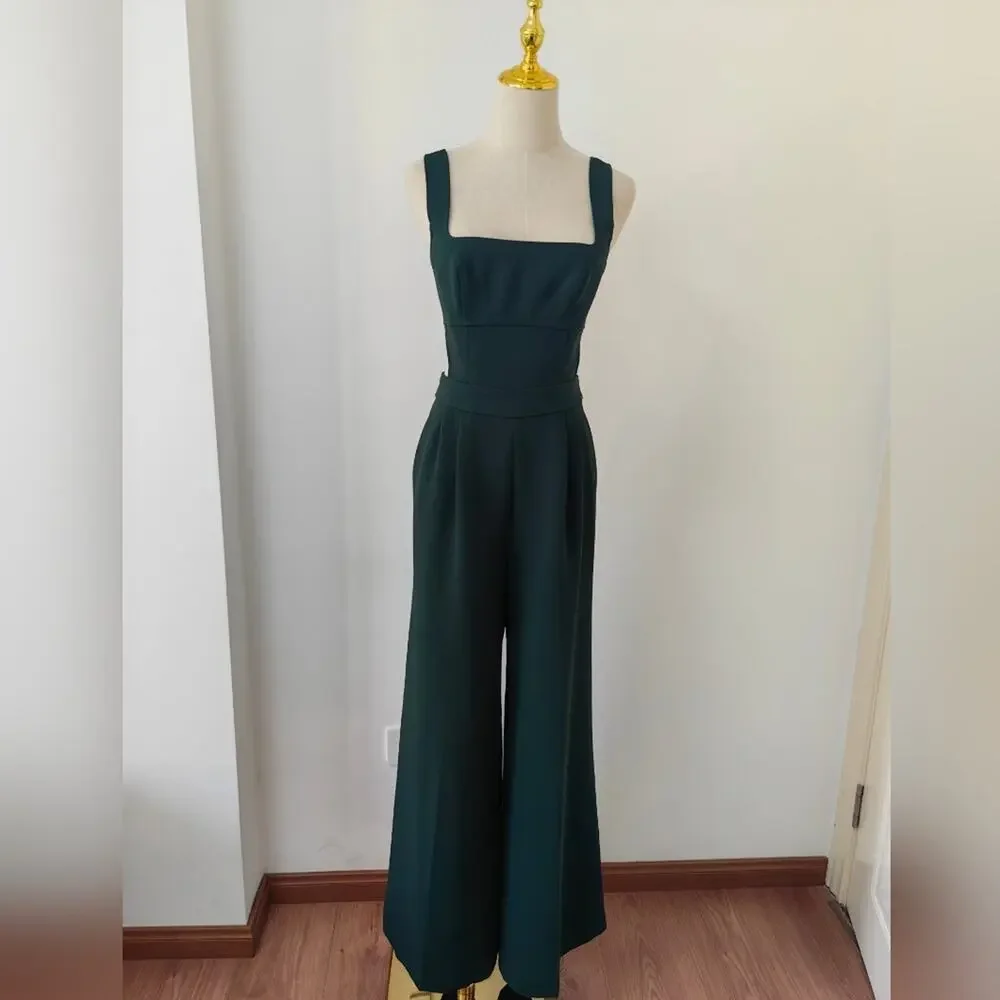 NWOT Reiss Dark Green Dion cutout wide leg Jumpsuit US 6 - Picture 8 of 16